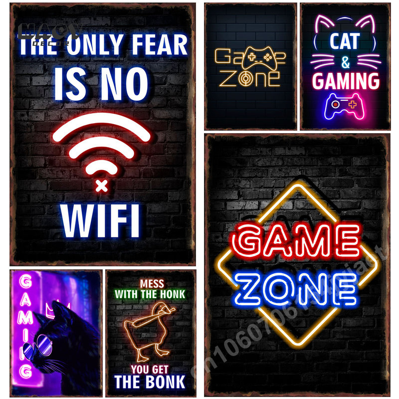 Gaming Accessories Europe - Neonowa Strefa Gier Metalowy Znak Blaszany